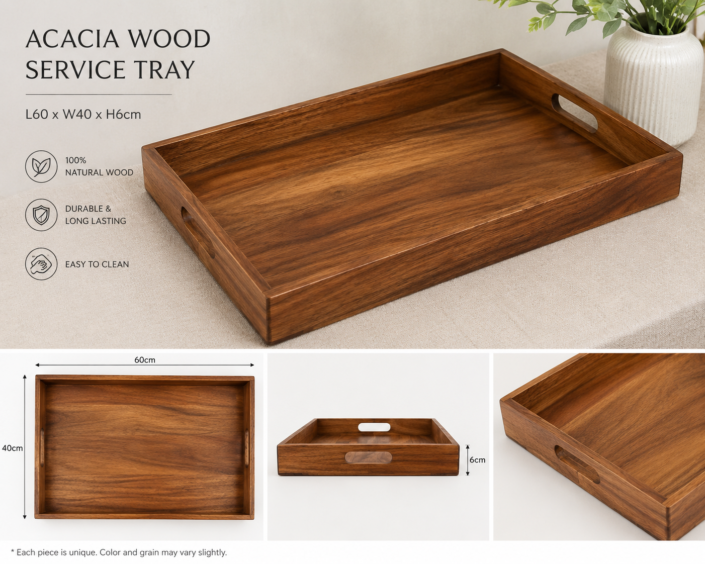 Acacia wooden service tray